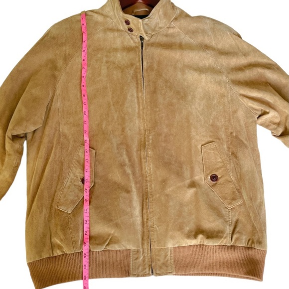 Orvis Mens Camel Tan Suede Leather Bomber Jacket, Size Large - Picture 14 of 16
